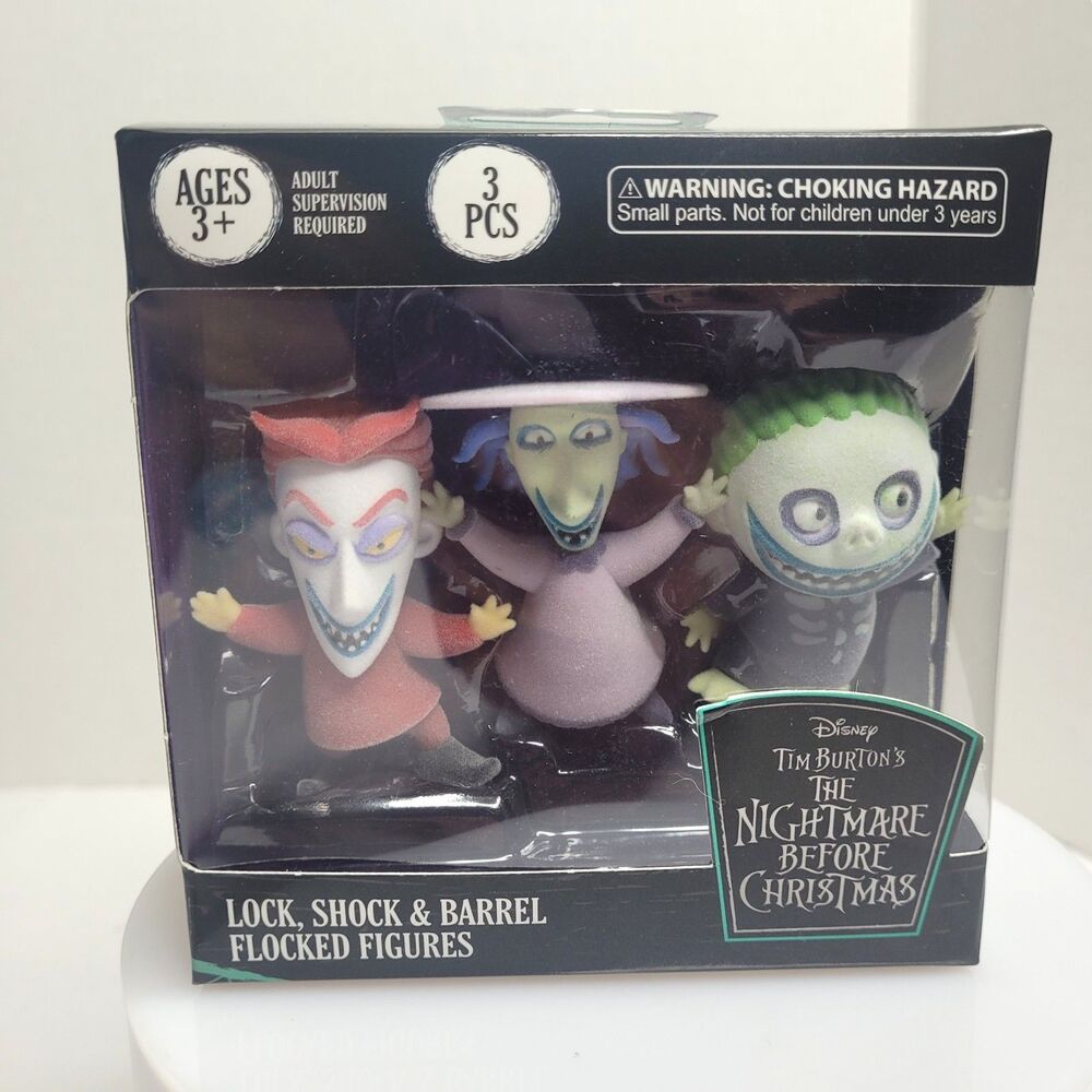 Disney Nightmare Before Christmas Lock Shock Barrel Flocked 3 Pack NIB